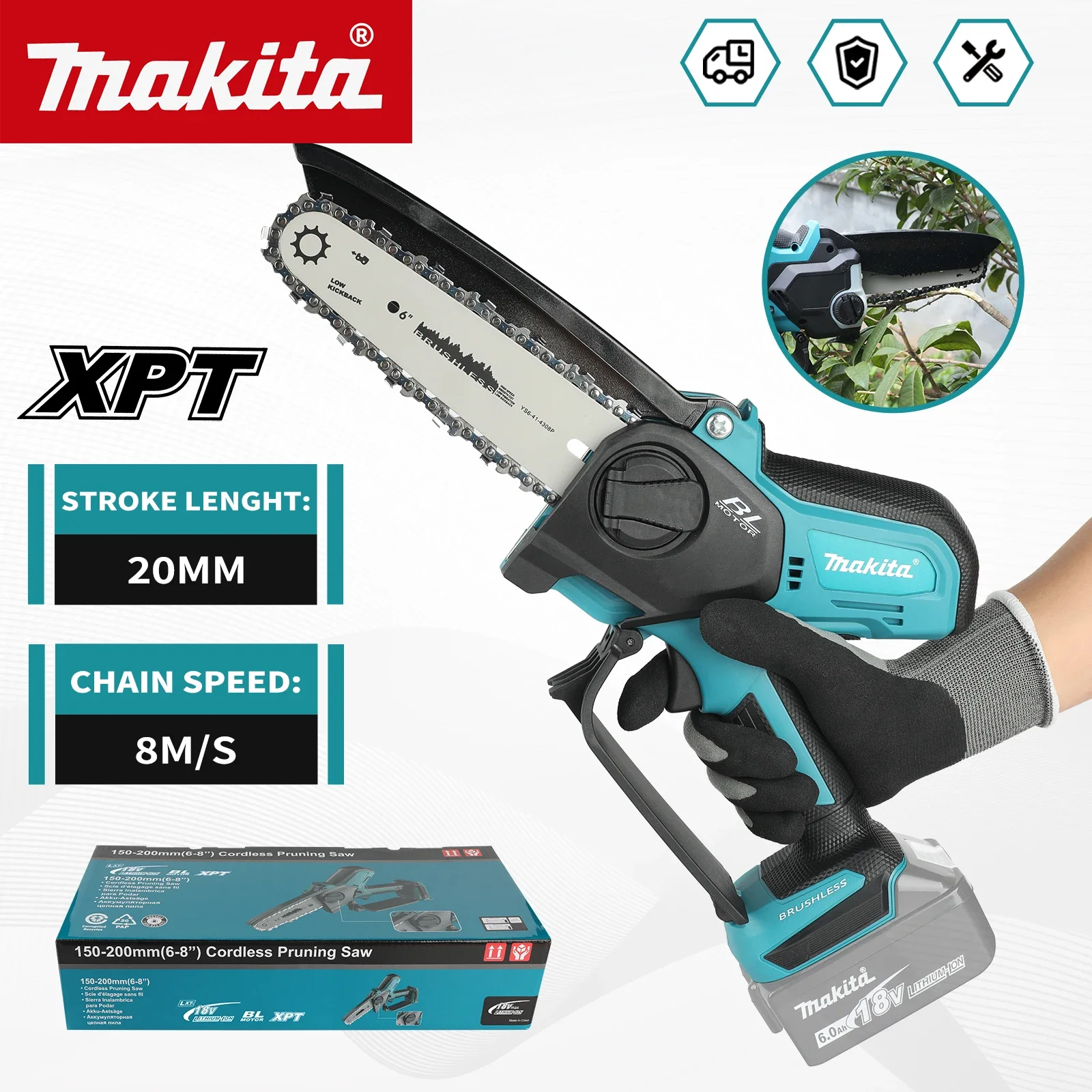 Mini Electric Chainsaw 6 Inch - Makita UC286, tronçonneuse électrique portative de
