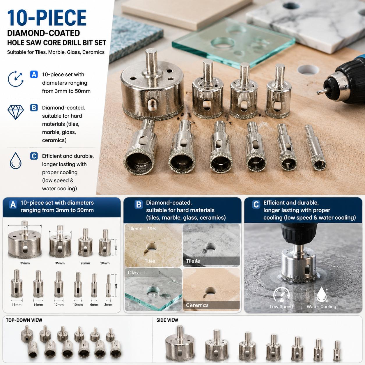 Jeu de forets diamantés 10 piè - Reciprocating Saw Attachment Drill avis et prix