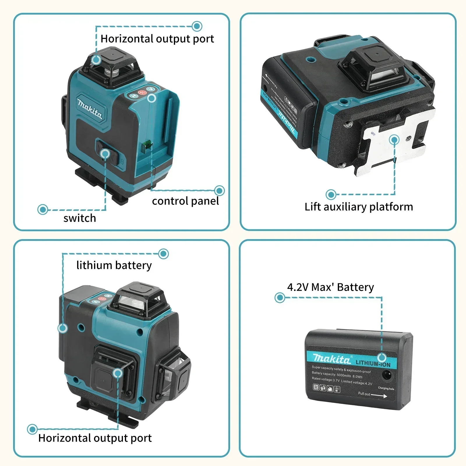 Batterie Makita 40V 5.0Ah Max, - Laser Level 16 Lines 4D Green avis et prix